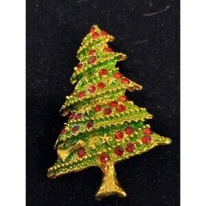 Christmas Tree Brooch Green and Red 2ins Tall.